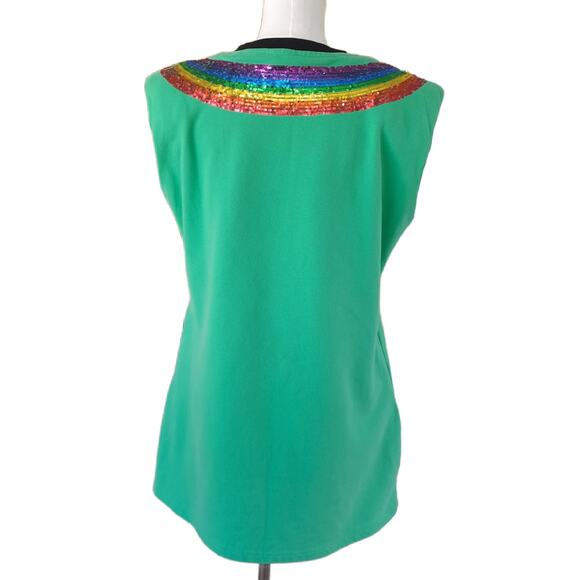 QUEEN OF SPARKLES Pot of Gold Rainbow Sequin Ultra Mini Dress  XS Green - Picture 5 of 13